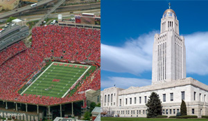 Lincoln Nebraska - State Capitol Building and Memorial Stadium